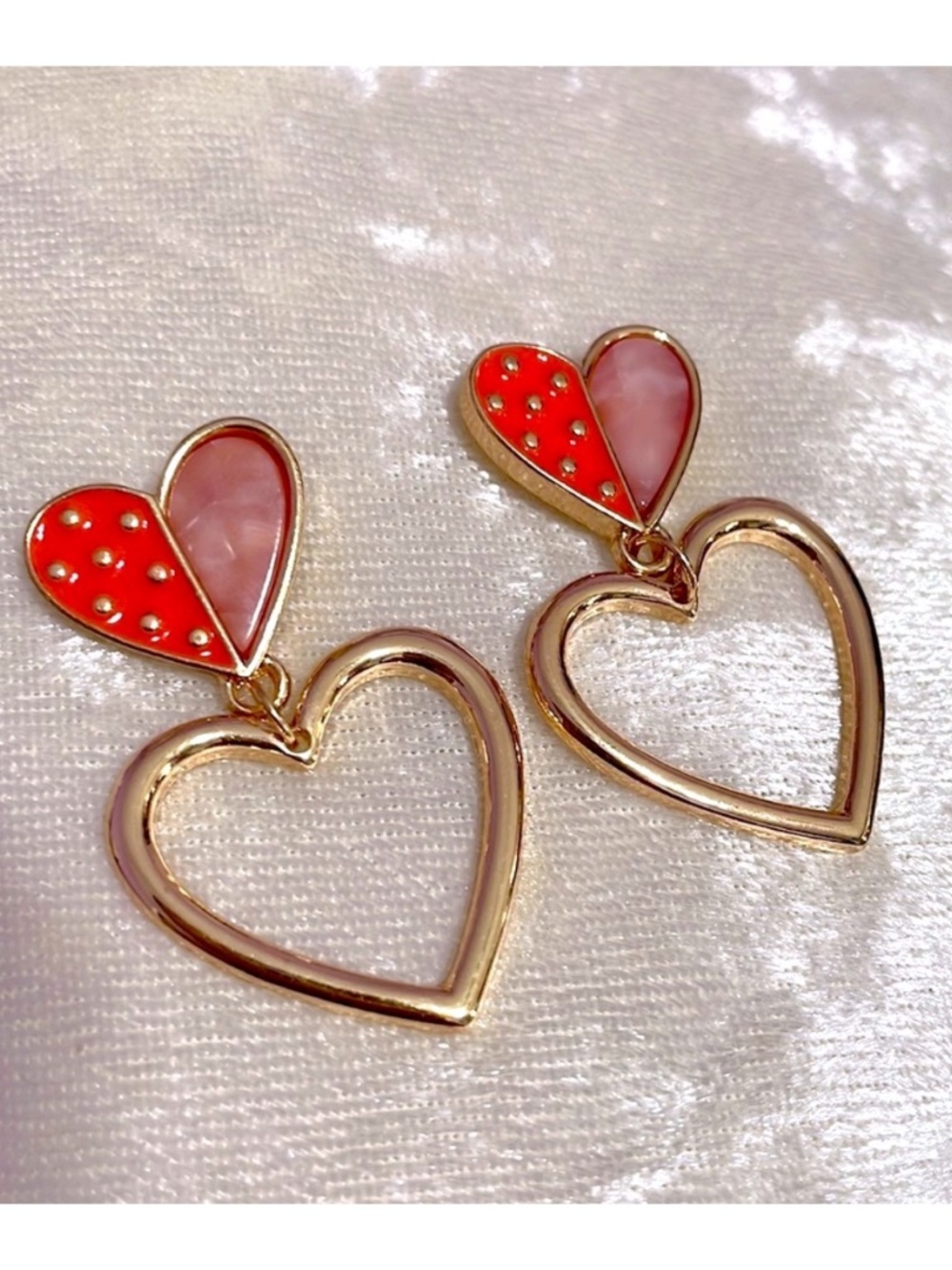 Enamel heart drop earrings